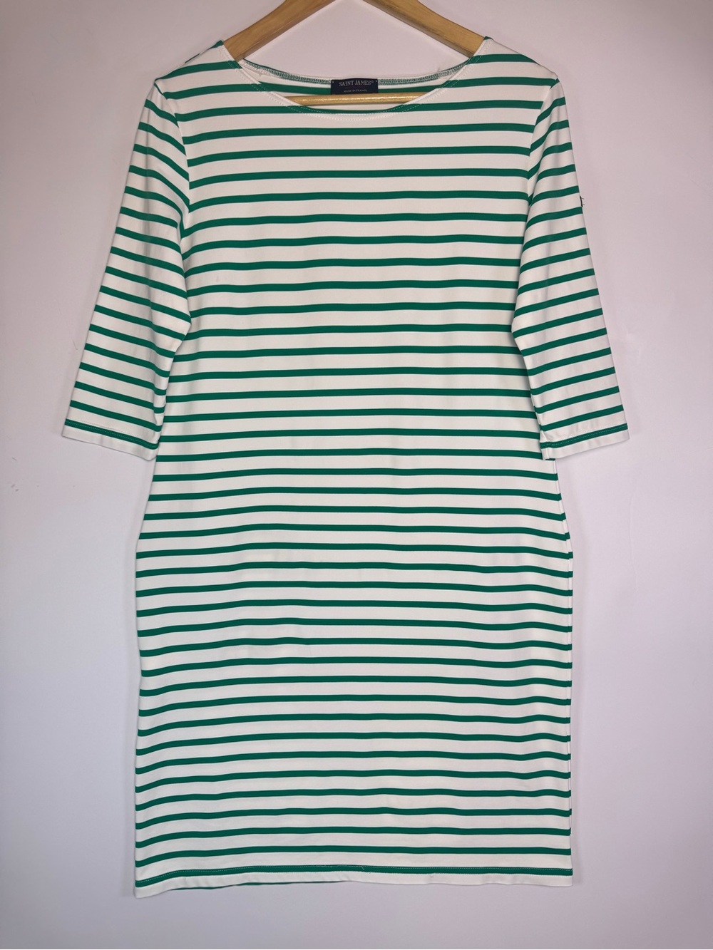 Saint James Green and White Stripe  Boatneck Dress